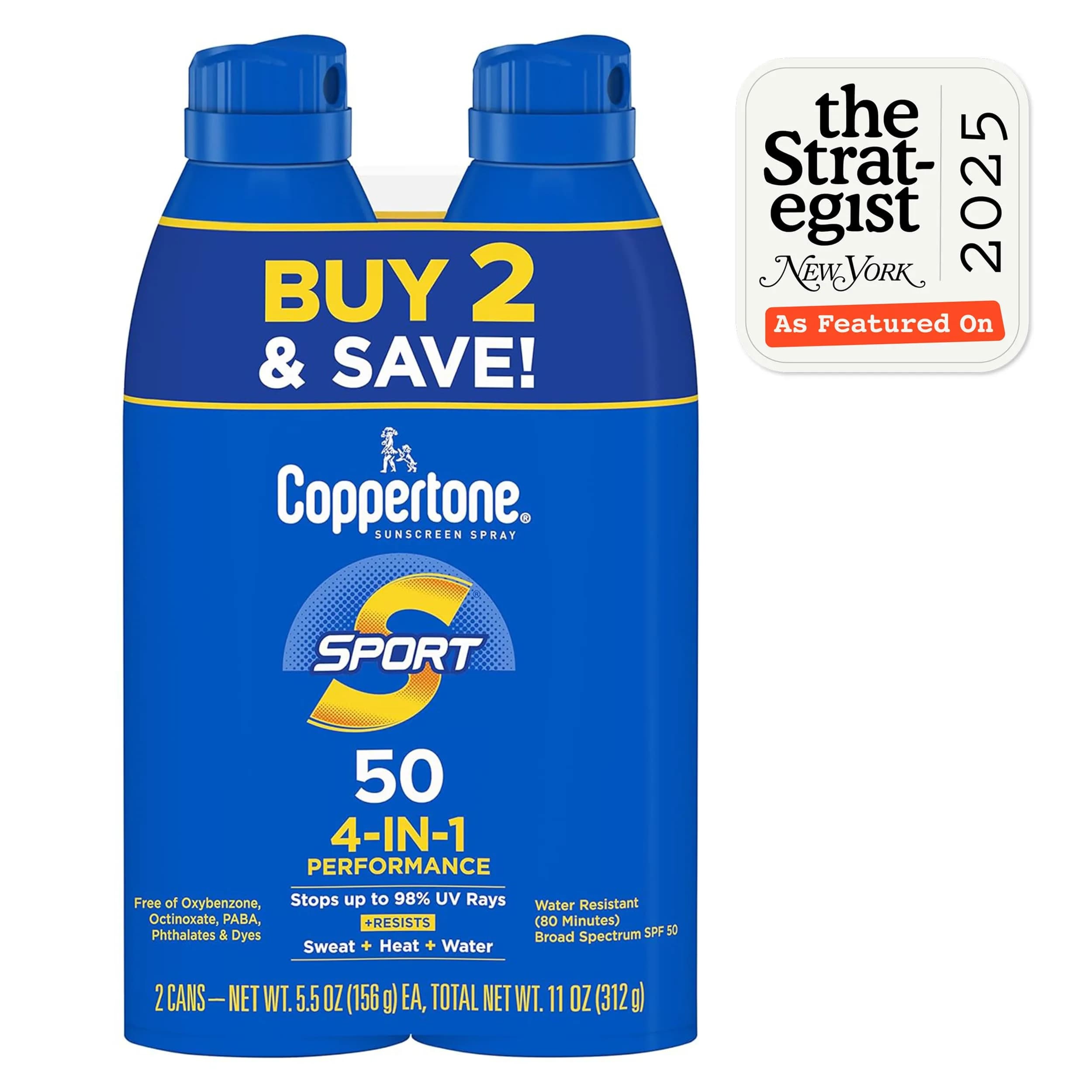 Coppertone Sport SPF 30 Sunscreen Spray, Water Resistant Body Sunscreen, 2 x 5.5 oz Bottles | USA-Sourced Sun Protection - view 2