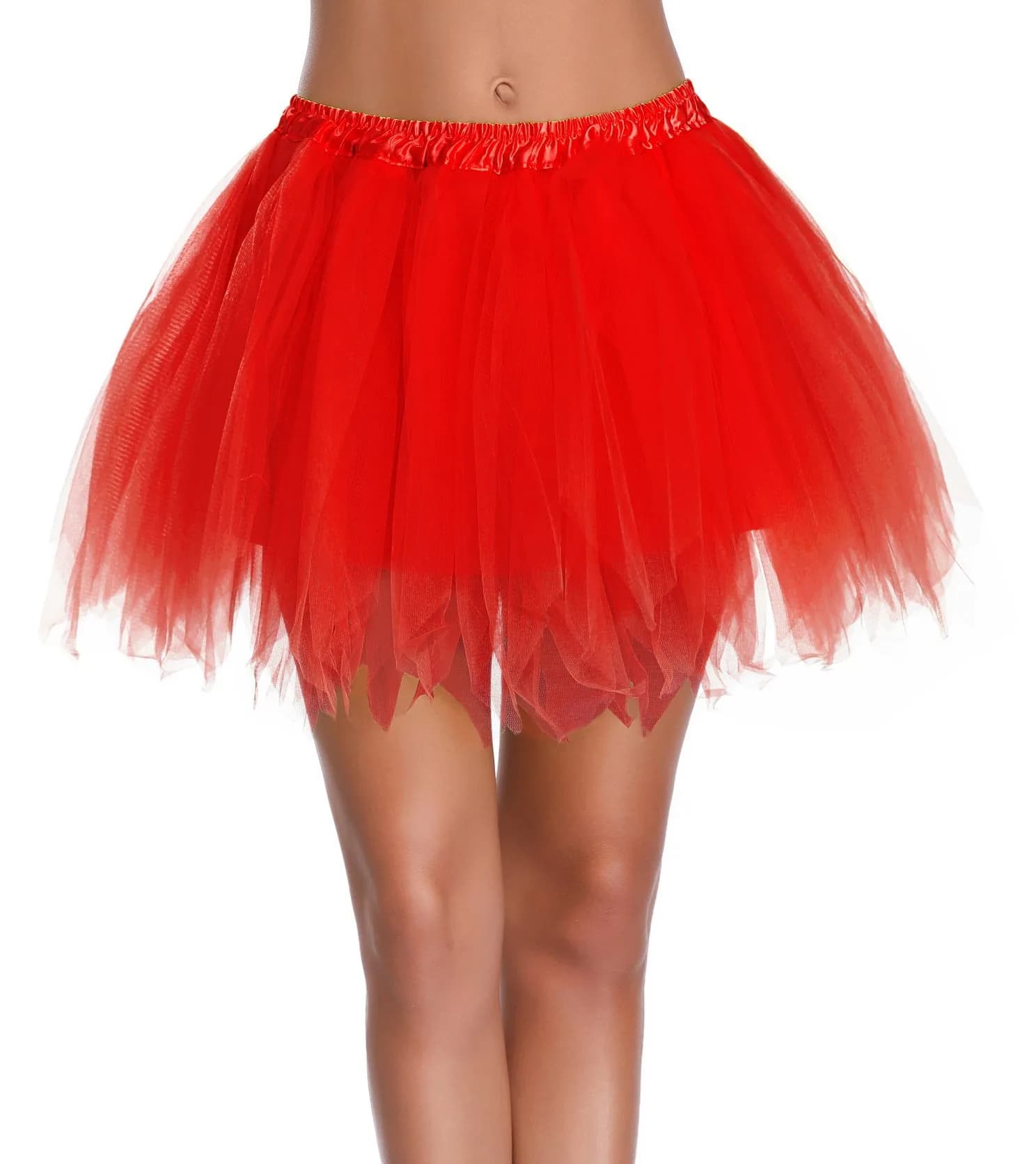 v28 Women's Vintage Tulle Petticoat Skirt 16" | Classic 1950s Bubble Design, Red, US Size 0-12