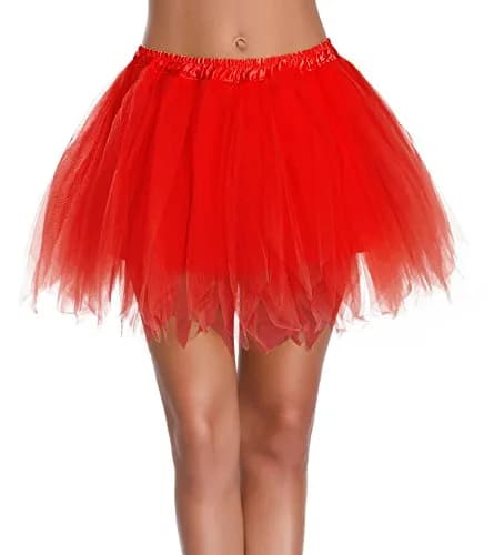 v28 Women's Vintage Tulle Petticoat Skirt 16" | Classic 1950s Bubble Design, Red, US Size 0-12 thumbnail 1
