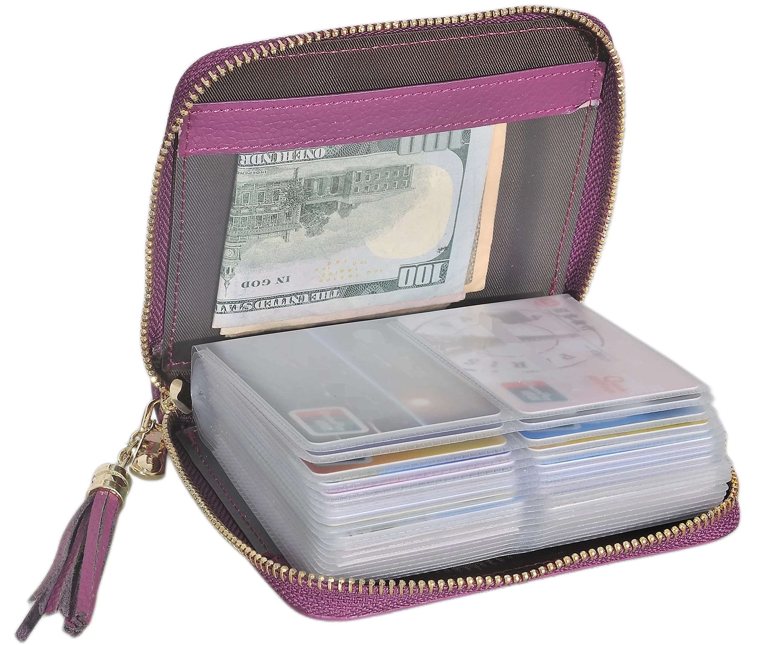 Easyoulife Womens RFID Blocking Leather Card Holder Wallet 40 Card Slots (Purple)