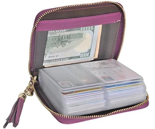 Easyoulife Womens RFID Blocking Leather Card Holder Wallet 40 Card Slots (Purple) thumbnail 1