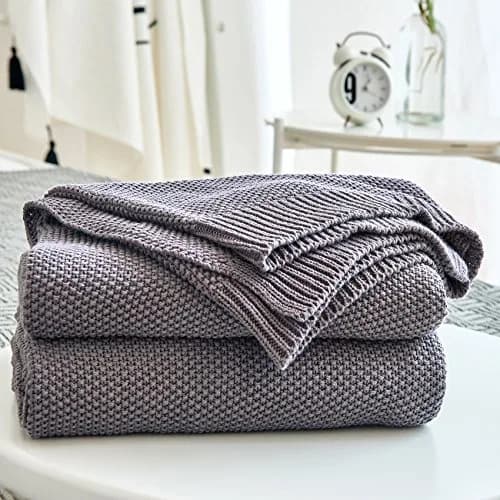 Longhui bedding Dark Grey Cotton Throw Blanket 50" x 60" | Lightweight & Machine Washable thumbnail 1