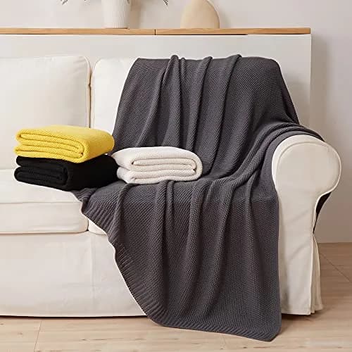 Longhui bedding Dark Grey Cotton Throw Blanket 50" x 60" | Lightweight & Machine Washable thumbnail 5