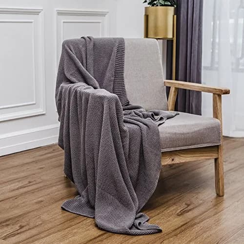 Longhui bedding Dark Grey Cotton Throw Blanket 50" x 60" | Lightweight & Machine Washable thumbnail 3