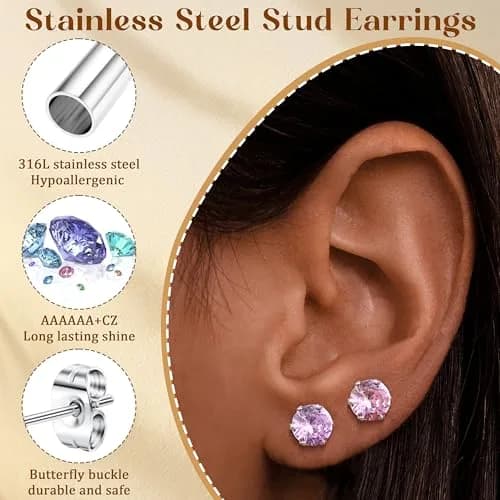 LOYALLOOK Hypoallergenic Earring | 7MM CZ Studs for Sensitive Ears thumbnail 3