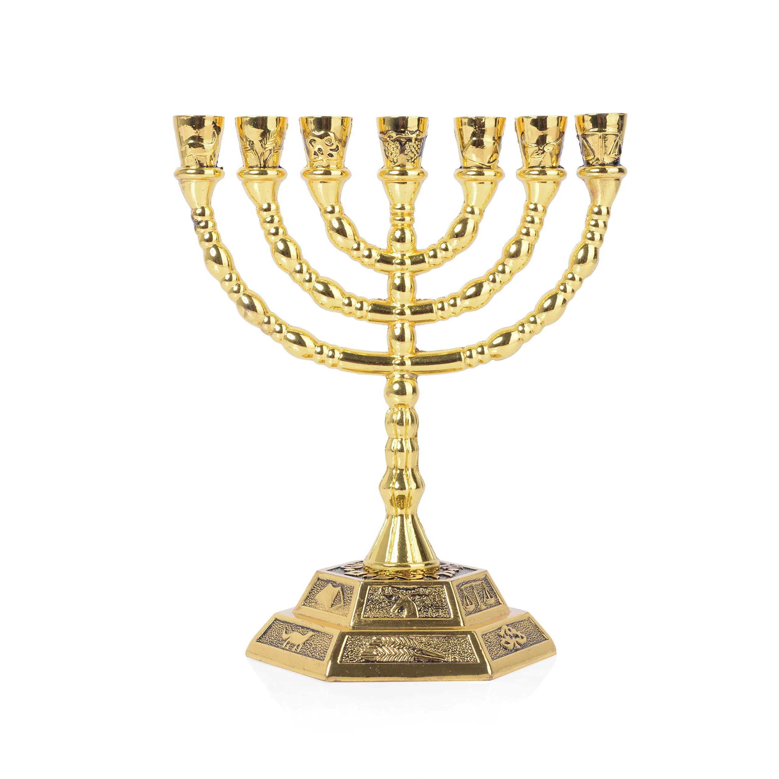 BRTAGG 12 Tribes of Israel Menorah Jerusalem Temple 7 Branch Jewish Candle Holder 20.3 cm (8 Inches) Gold - main product image