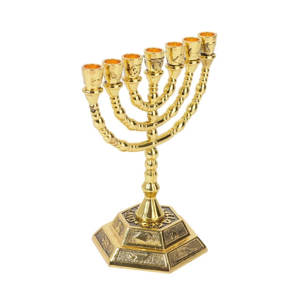 BRTAGG 12 Tribes of Israel Menorah Jerusalem Temple 7 Branch Jewish Candle Holder 20.3 cm (8 Inches) Gold - view 8