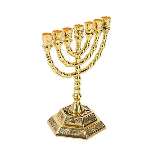 BRTAGG 12 Tribes of Israel Menorah Jerusalem Temple 7 Branch Jewish Candle Holder 20.3 cm (8 Inches) Gold thumbnail 8
