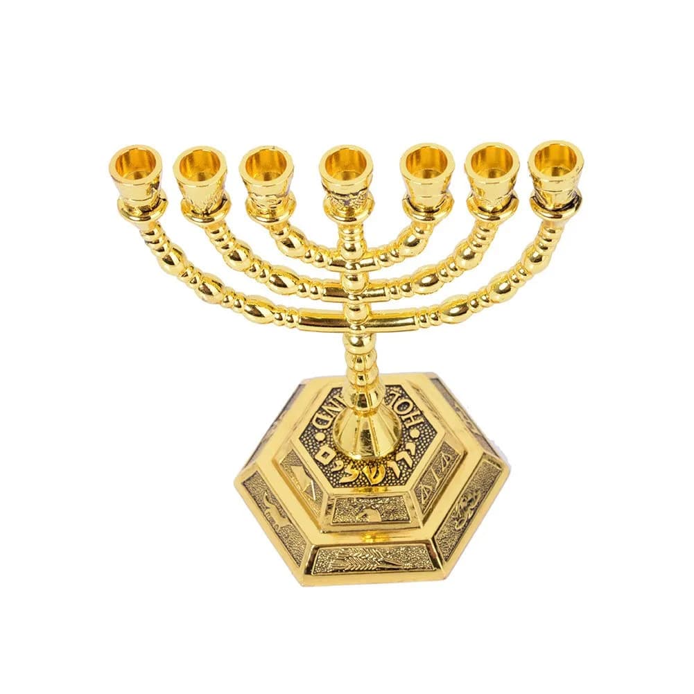BRTAGG 12 Tribes of Israel Menorah Jerusalem Temple 7 Branch Jewish Candle Holder 20.3 cm (8 Inches) Gold - view 2