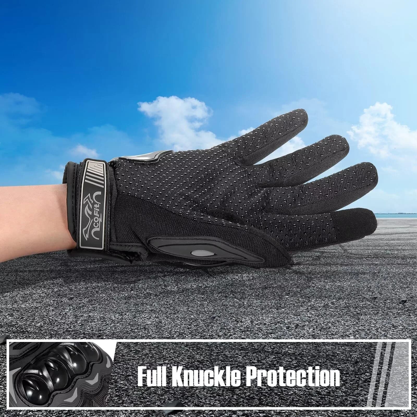 COFIT Motorcycle Gloves for Men and Women, Full Finger Touchscreen, Protection & Breathability, Black Large thumbnail 4