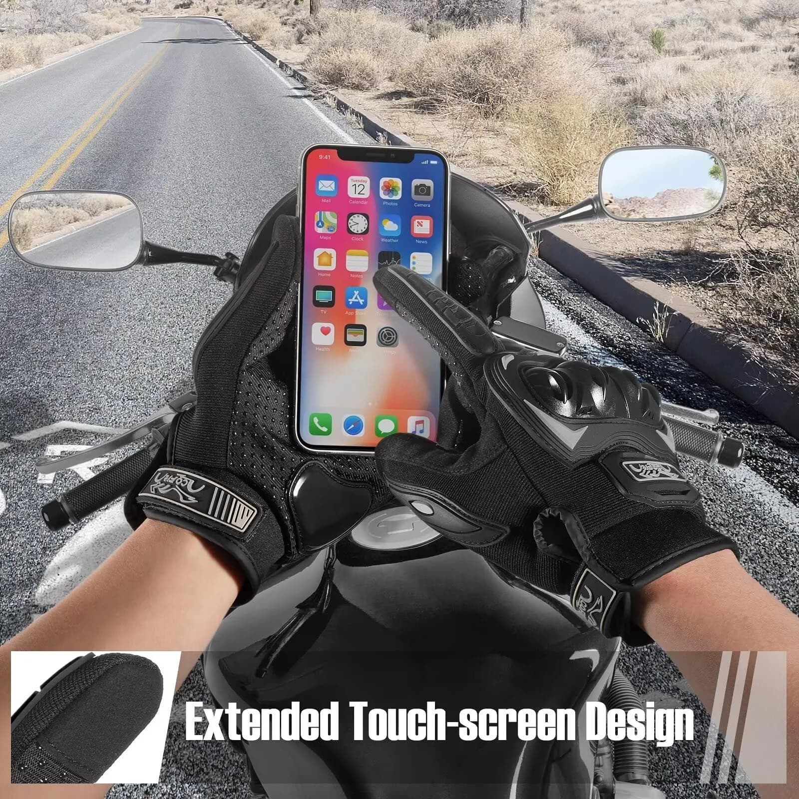 COFIT Motorcycle Gloves for Men and Women, Full Finger Touchscreen, Protection & Breathability, Black Large thumbnail 3