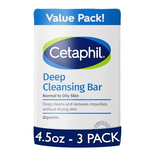 Cetaphil Deep Cleansing Face & Body Bar Soap, Sensitive Skin Care, 3ct | Hypoallergenic, Non-Comedogenic, Suitable for All Skin Types thumbnail 1