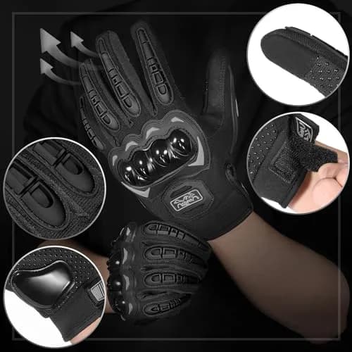 COFIT Motorcycle Gloves for Men and Women, Full Finger Touchscreen, Black XL | Full Protection & Breathable Comfort thumbnail 2