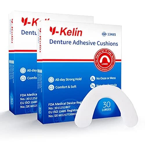 Y-Kelin Lower Denture Adhesive Cushions 60 Strips | Natural Seaweed, One-Day Support for Sore Gums thumbnail 1