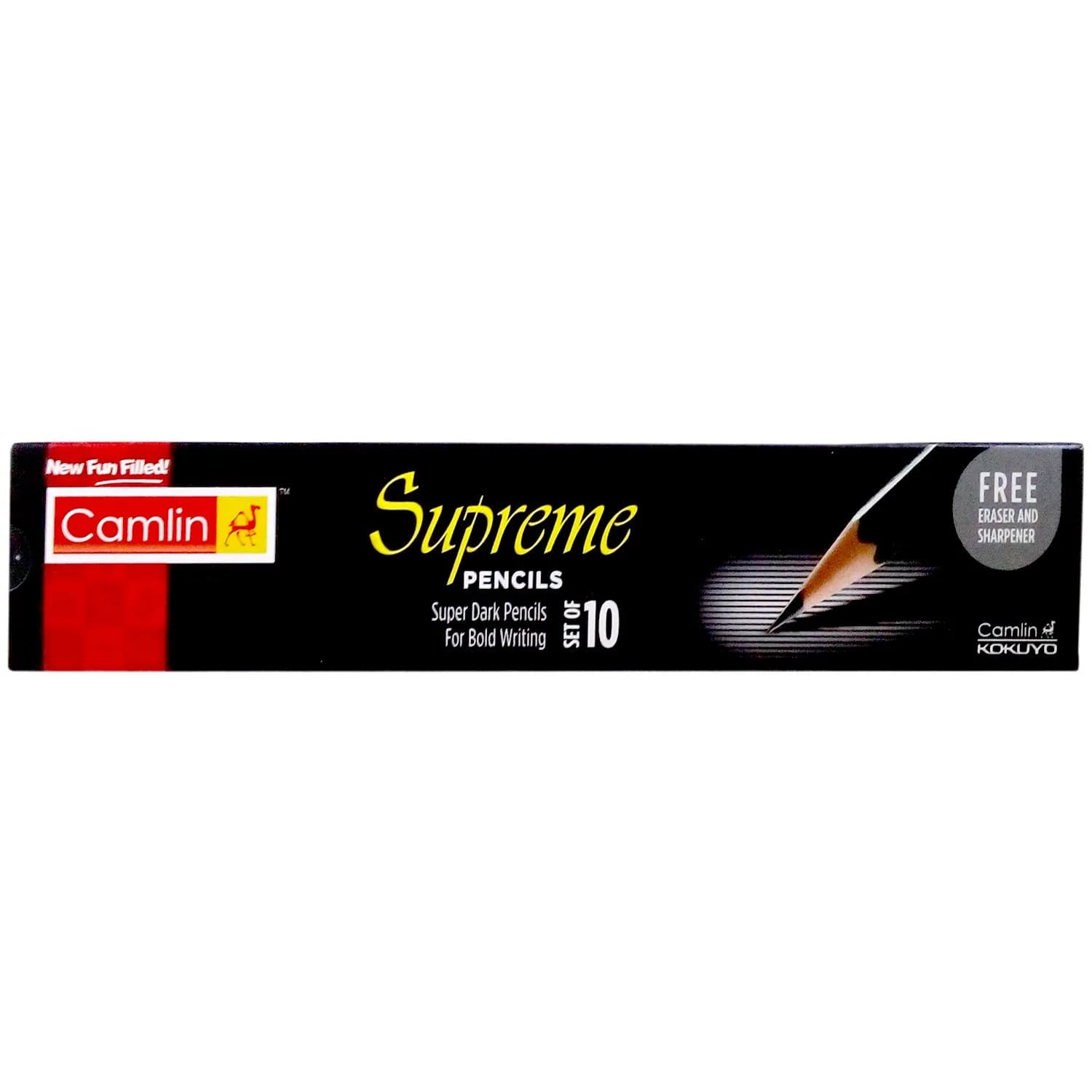 Camlin Kokuyo Supreme Writing And Drawing Pencils, Pack Of 10, Black | Smooth Ink Flow Writing Instrument