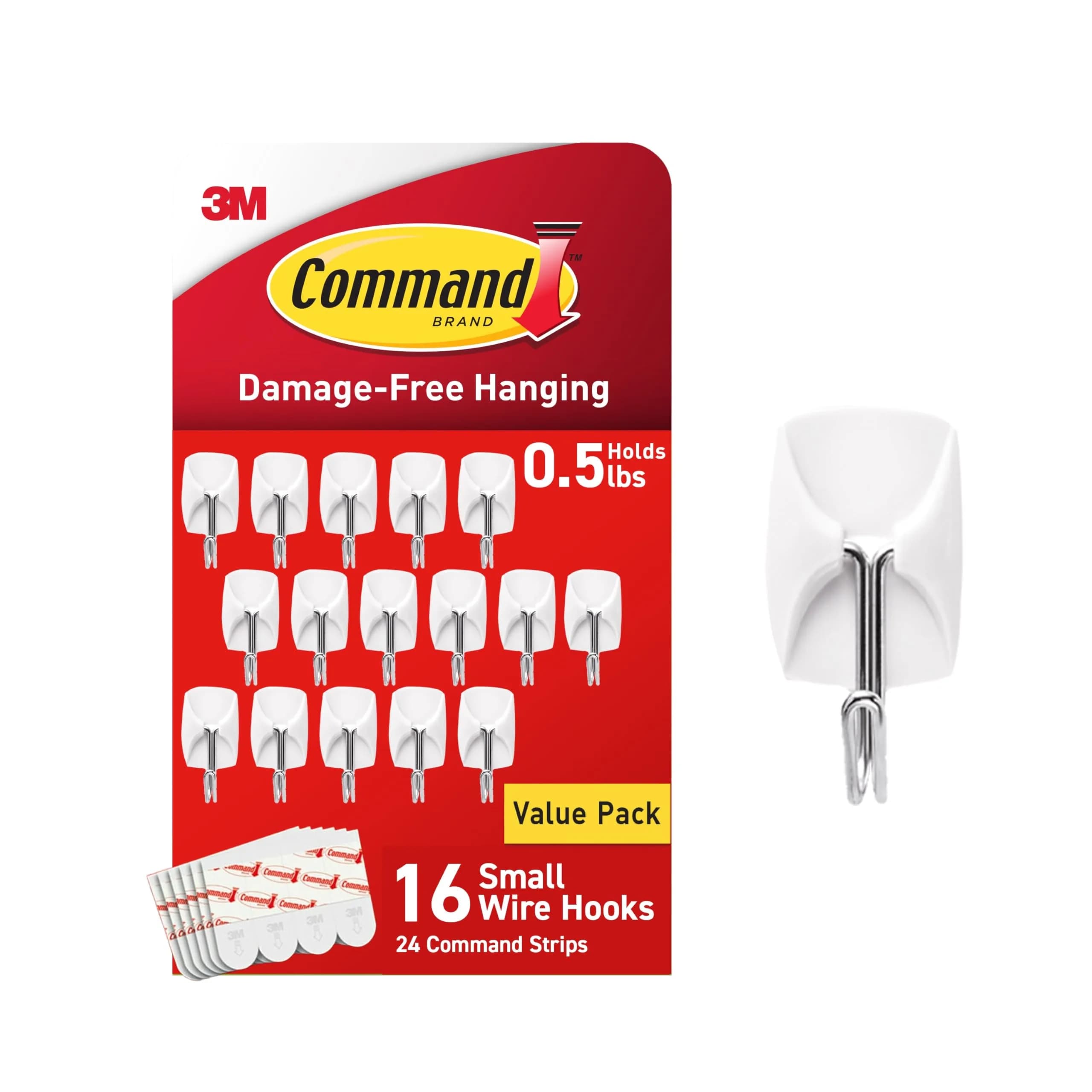 Command Small White Wire Hooks, 16 Hooks | Damage-Free Wall Hanging Solution (70-120 chars)