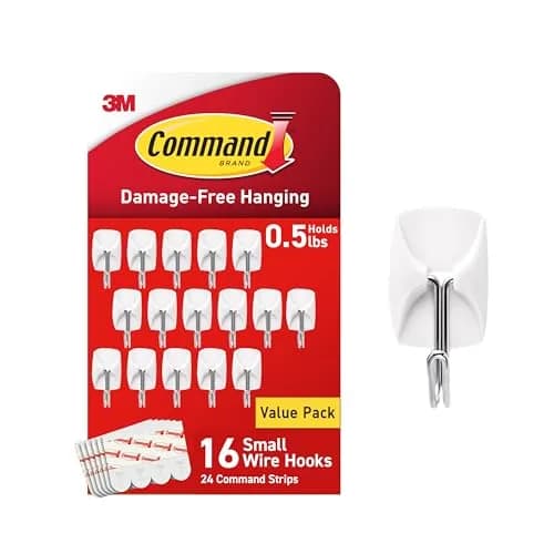Command Small White Wire Hooks, 16 Hooks | Damage-Free Wall Hanging Solution (70-120 chars) thumbnail 1