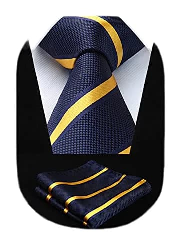 HISDERN Striped Wedding Tie & Pocket Square Set | Classic Microfiber Design, 150cm | Elegant Formal Accessory thumbnail 1