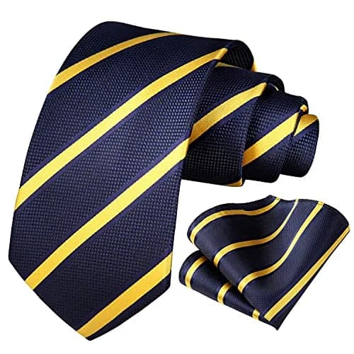 HISDERN Striped Wedding Tie & Pocket Square Set | Classic Microfiber Design, 150cm | Elegant Formal Accessory thumbnail 3
