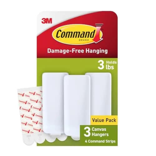 Command Canvas Hangers, 3 lb Capacity, 3 White Hangers & 4 Large Strips | Damage-Free Hanging for Canvas Art thumbnail 1