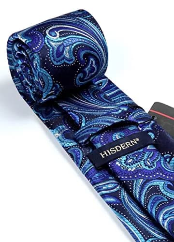 HISDERN Blue Paisley Tie & Pocket Square Set | Classic Business & Wedding Accessory (8.5cm / 3.4in, 150cm / 59in) thumbnail 4