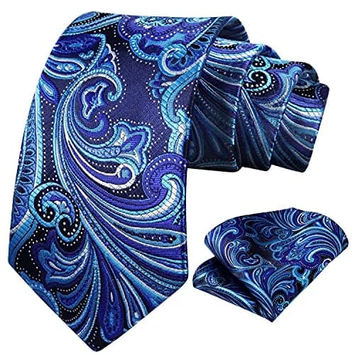 HISDERN Blue Paisley Tie & Pocket Square Set | Classic Business & Wedding Accessory (8.5cm / 3.4in, 150cm / 59in) thumbnail 2