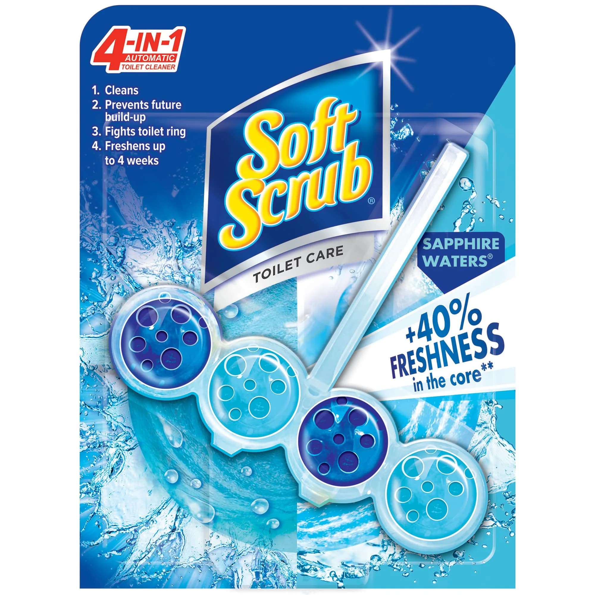 Soft Scrub 4-in-1 Rim Hanger Toilet Bowl Cleaner, Sapphire Waters, 6 Count | Fights Ring & Buildup, Freshens 4 Weeks — Sapphire Waters