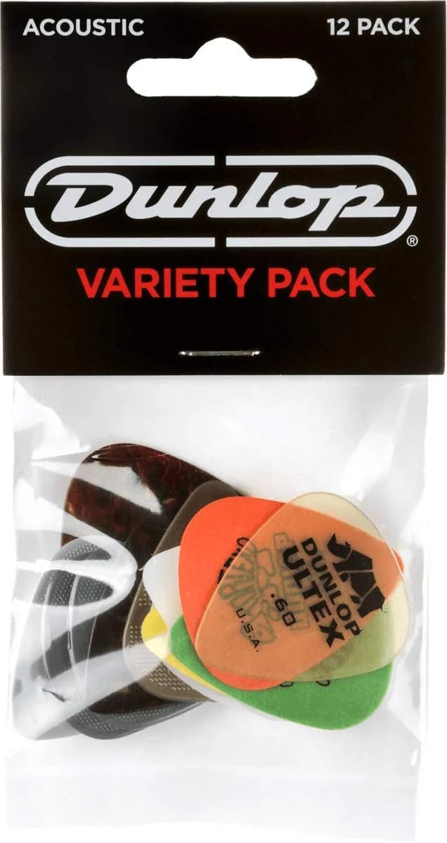 Jim Dunlop Acoustic Pick Variety Pack - 12 Pack | Explore Tone with USA-Made Picks — Multicolor