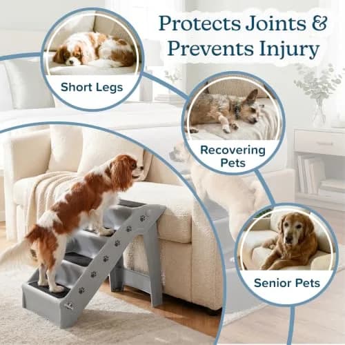 PETMAKER Lightweight Durable Plastic Dog Stairs | 4-Step Gray Pet Ramp for Small Dogs & Cats thumbnail 4