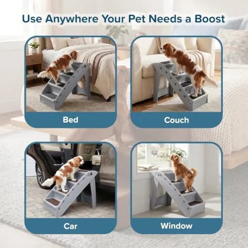 PETMAKER Lightweight Durable Plastic Dog Stairs | 4-Step Gray Pet Ramp for Small Dogs & Cats thumbnail 6