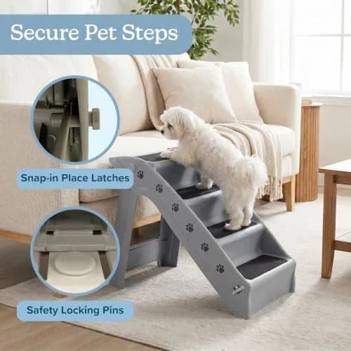 PETMAKER Lightweight Durable Plastic Dog Stairs | 4-Step Gray Pet Ramp for Small Dogs & Cats thumbnail 8