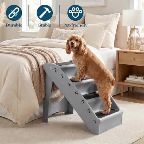 PETMAKER Lightweight Durable Plastic Dog Stairs | 4-Step Gray Pet Ramp for Small Dogs & Cats thumbnail 3