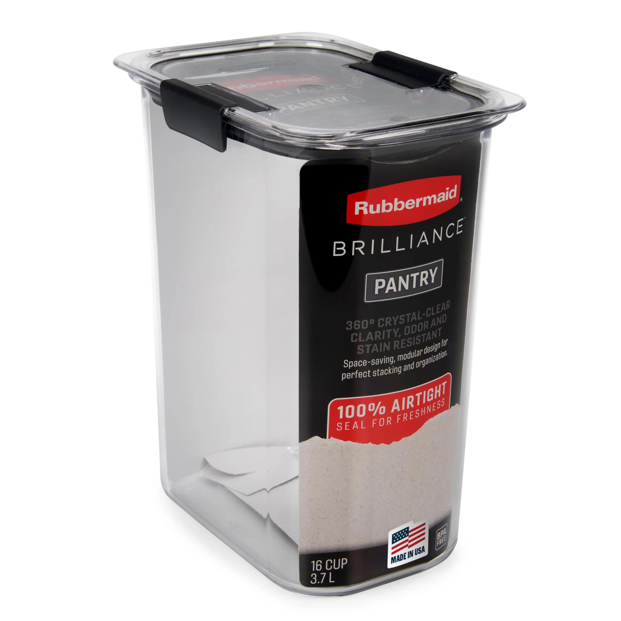 Rubbermaid Brilliance 16-Cup Airtight Food Storage Container with Lid | Pantry Organizer & Food Freshness