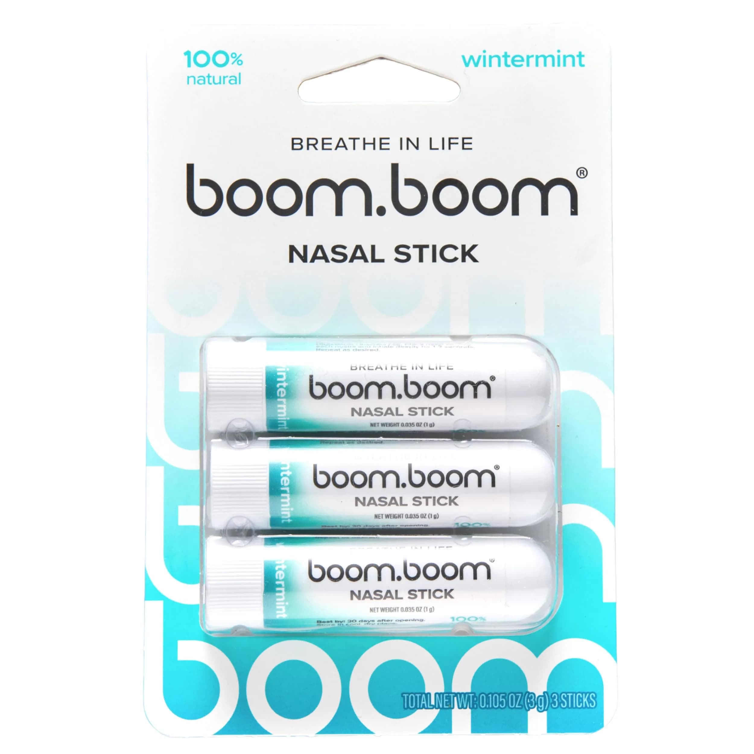 BoomBoom Nasal Stick Wintermint 3 Pack | Essential Oils + Menthol Inhaler for Refreshment — Clear