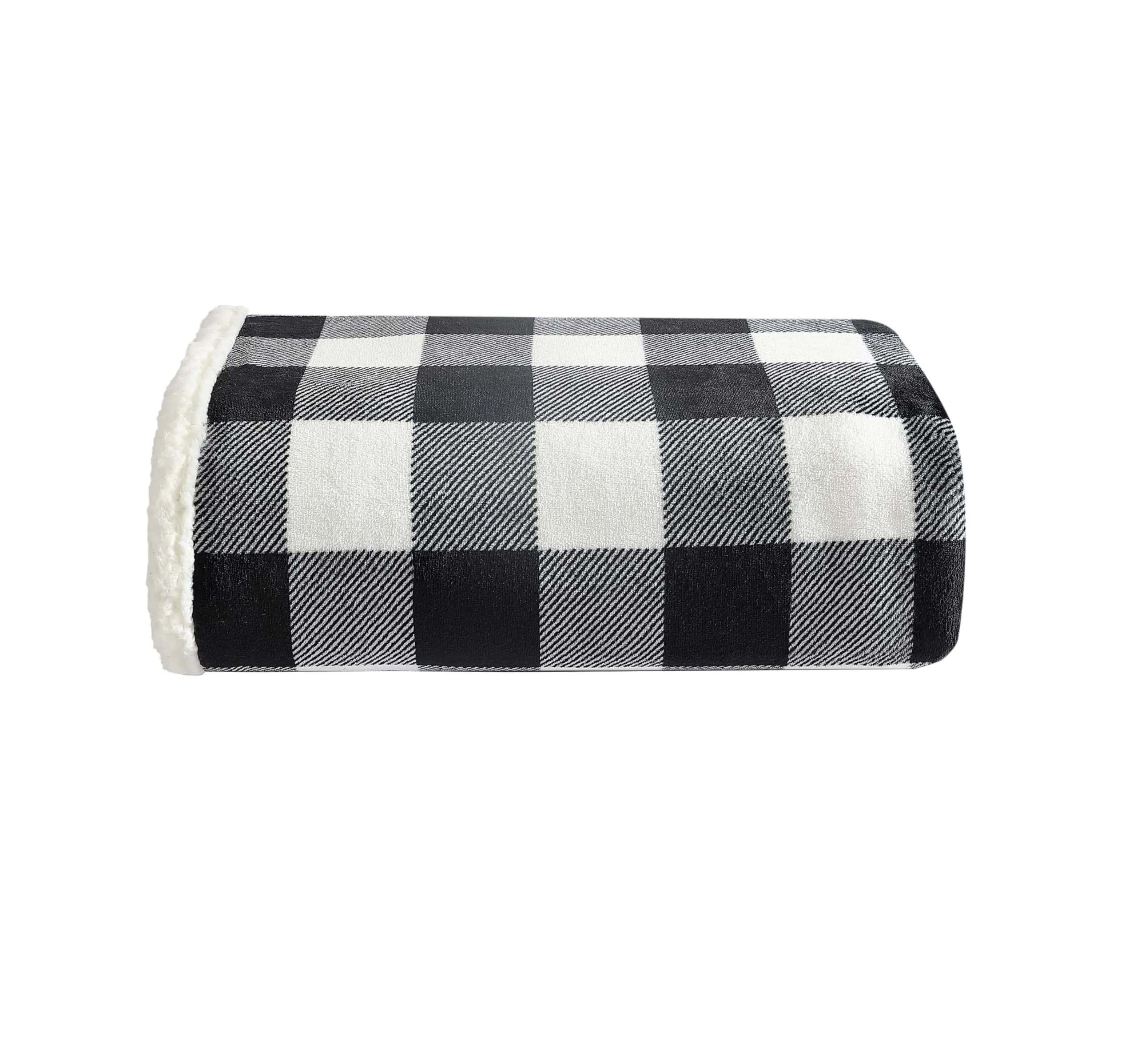 Eddie Bauer Reversible Sherpa & Fleece Throw Blanket 127x152 cm (50x60 in) | Cozy Cabin Plaid Black for Couch & Travel - main product image