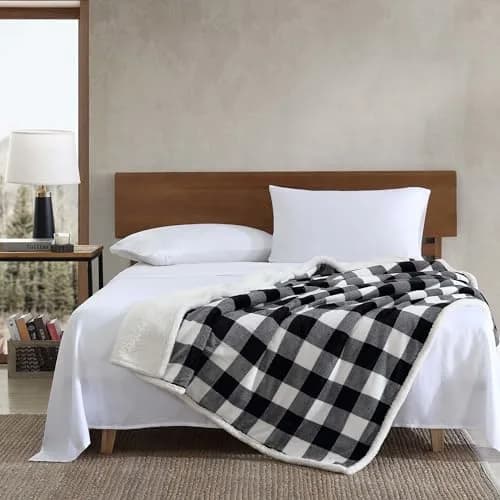 Eddie Bauer Reversible Sherpa & Fleece Throw Blanket 127x152 cm (50x60 in) | Cozy Cabin Plaid Black for Couch & Travel thumbnail 5