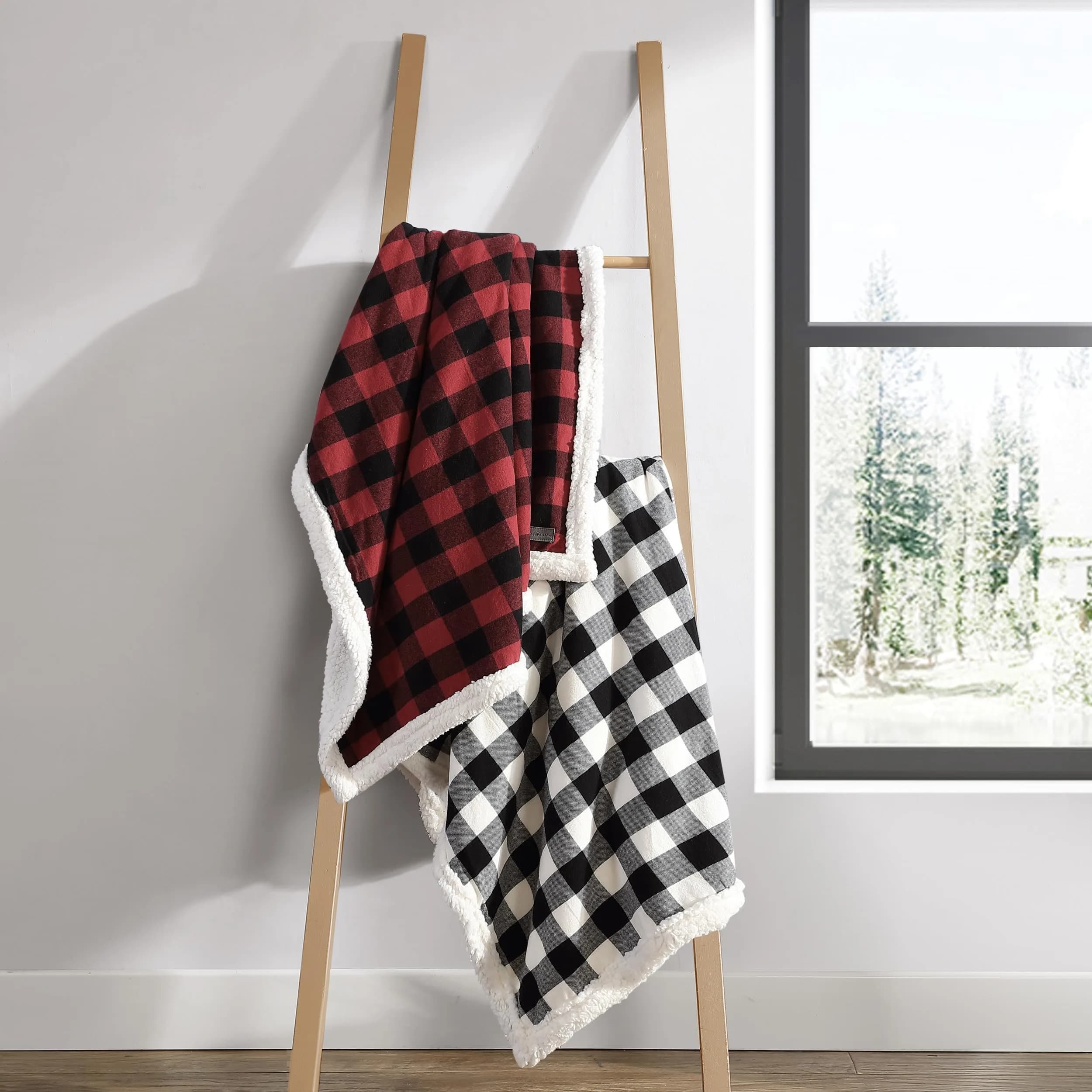 Eddie Bauer Reversible Sherpa & Fleece Throw Blanket 127x152 cm (50x60 in) | Cozy Cabin Plaid Black for Couch & Travel - view 6