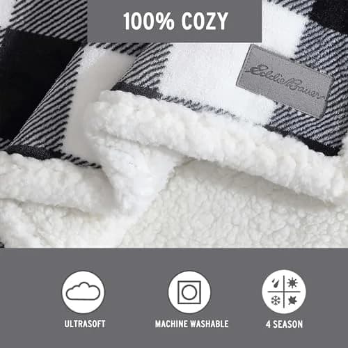 Eddie Bauer Reversible Sherpa & Fleece Throw Blanket 127x152 cm (50x60 in) | Cozy Cabin Plaid Black for Couch & Travel thumbnail 8