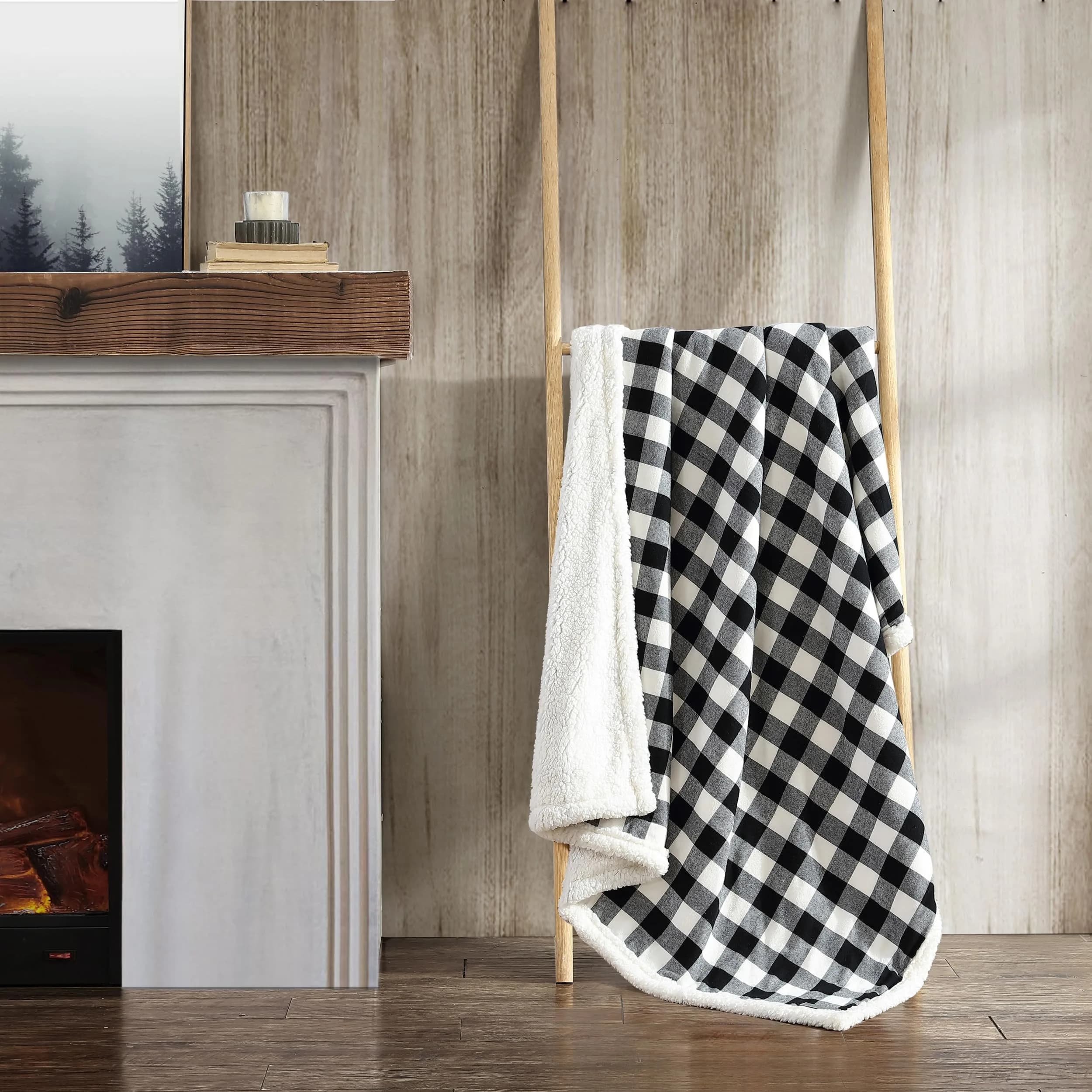 Eddie Bauer Reversible Sherpa & Fleece Throw Blanket 127x152 cm (50x60 in) | Cozy Cabin Plaid Black for Couch & Travel - view 2