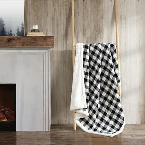 Eddie Bauer Reversible Sherpa & Fleece Throw Blanket 127x152 cm (50x60 in) | Cozy Cabin Plaid Black for Couch & Travel thumbnail 2