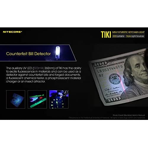 Nitecore TIKI Keychain Flashlight with UV & High CRI Lights, 300 Lumens USB-C Rechargeable, 77yd Beam | Ultra-Light EDC Tool thumbnail 4