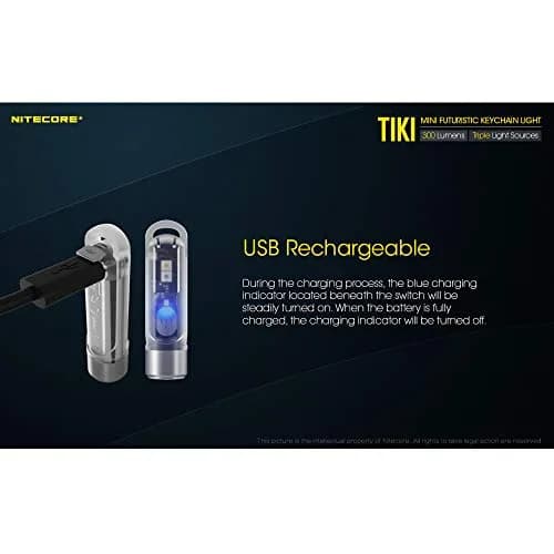 Nitecore TIKI Keychain Flashlight with UV & High CRI Lights, 300 Lumens USB-C Rechargeable, 77yd Beam | Ultra-Light EDC Tool thumbnail 5