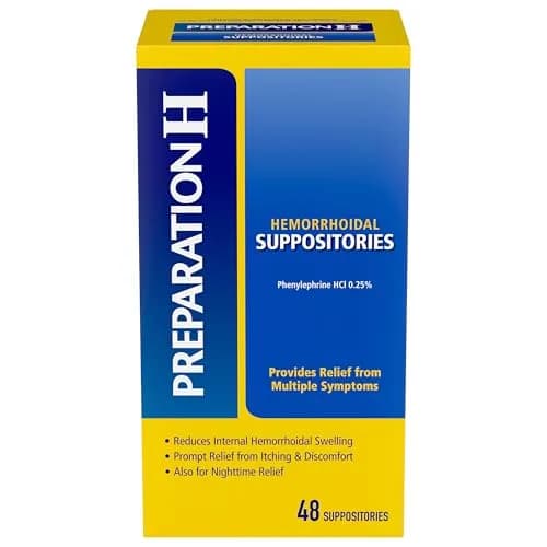 Preparation H Hemorrhoid Symptom Treatment Suppositories 48 Count | Doctor Recommended for Burning, Itching & Discomfort Relief thumbnail 1
