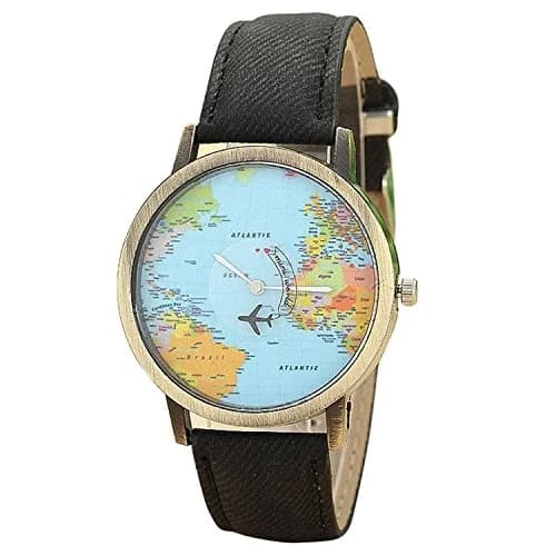 LsvtrUS Unisex Quartz Watch 39mm Alloy & PU Leather, Black | Travel World Map Design thumbnail 1