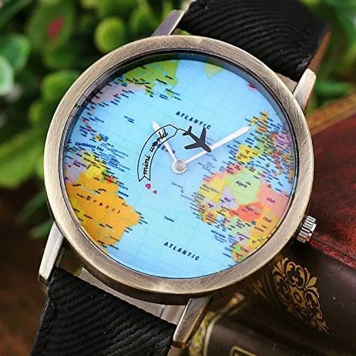 LsvtrUS Unisex Quartz Watch 39mm Alloy & PU Leather, Black | Travel World Map Design thumbnail 4