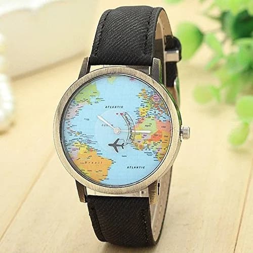 LsvtrUS Unisex Quartz Watch 39mm Alloy & PU Leather, Black | Travel World Map Design thumbnail 2