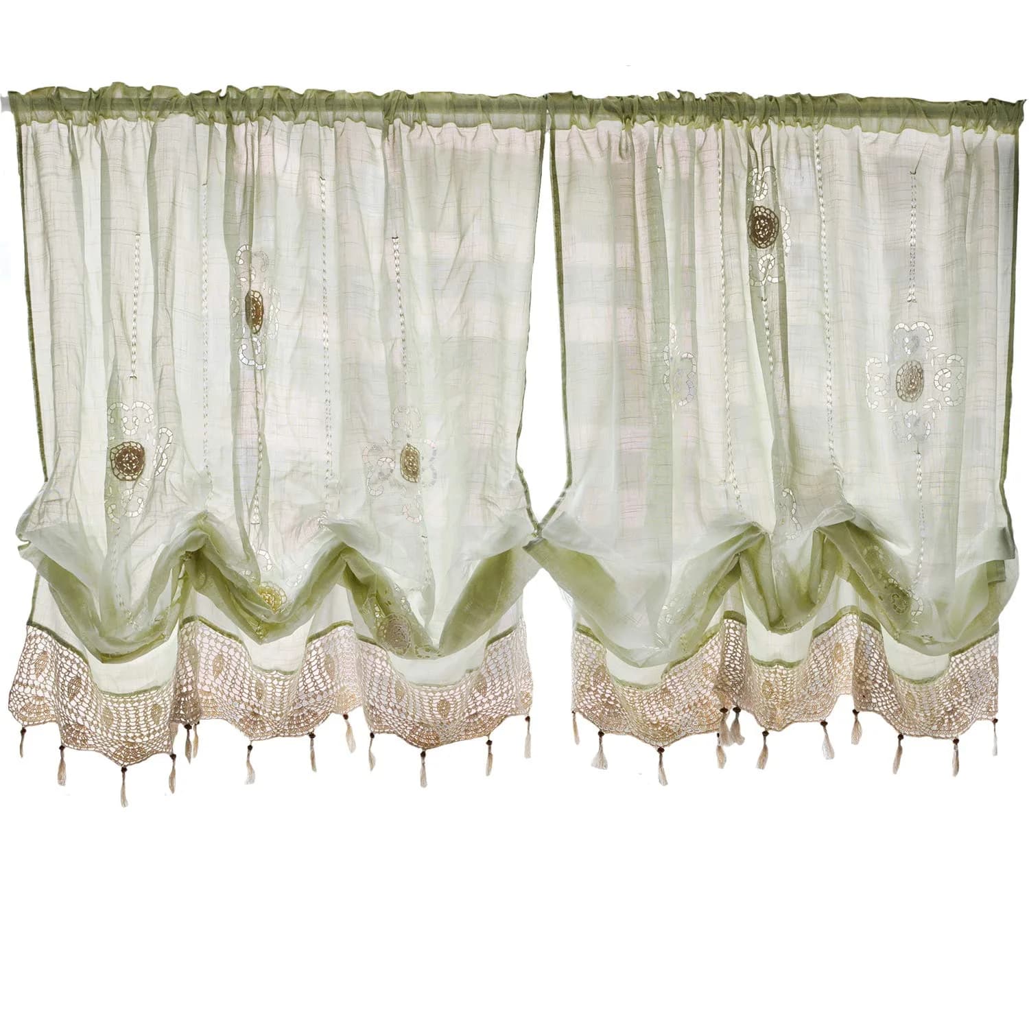 FADFAY Pastoral 57-Inch-by-69-Inch Adjustable Balloon Curtain Light Green | Romantic Sheer Window Decor — Light Green