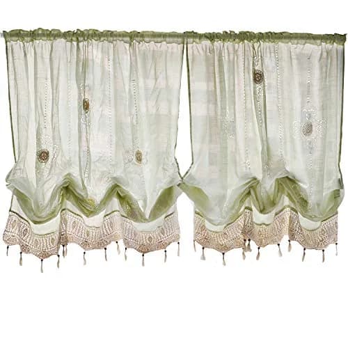 FADFAY Pastoral 57-Inch-by-69-Inch Adjustable Balloon Curtain Light Green | Romantic Sheer Window Decor thumbnail 1