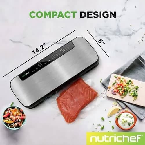 NutriChef Food Vacuum Sealer Machine, Stainless Steel Automatic Air Sealing System 14.1"x6"x3" | Preserves Food Freshness thumbnail 2