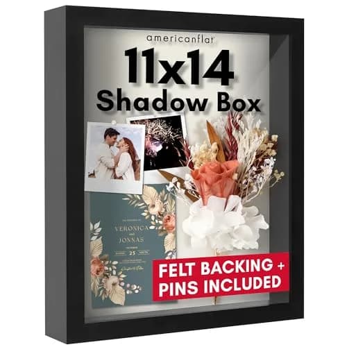 Americanflat 11x14 Shadow Box Frame - Engineered Wood - Black | Deep 1.5-inch Interior, Shatter-Resistant Glass thumbnail 1
